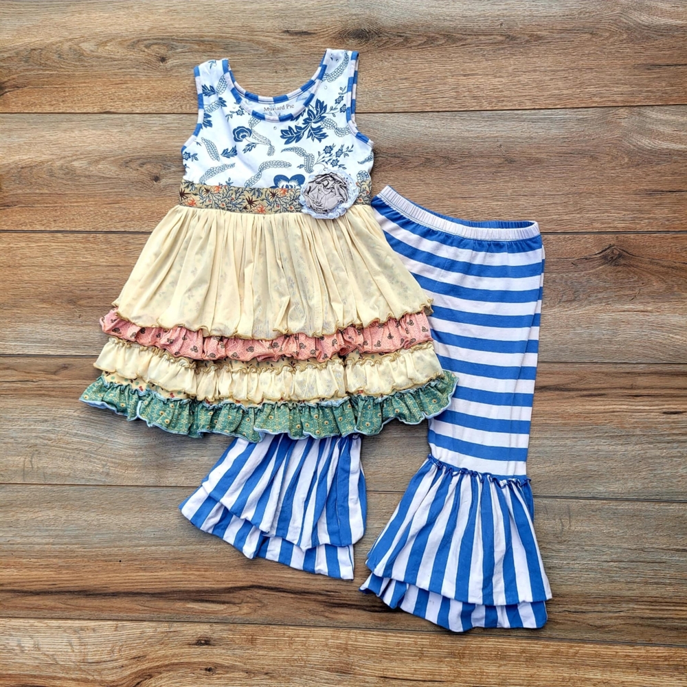 Mustard Pie Blue and White Striped Leggings Set